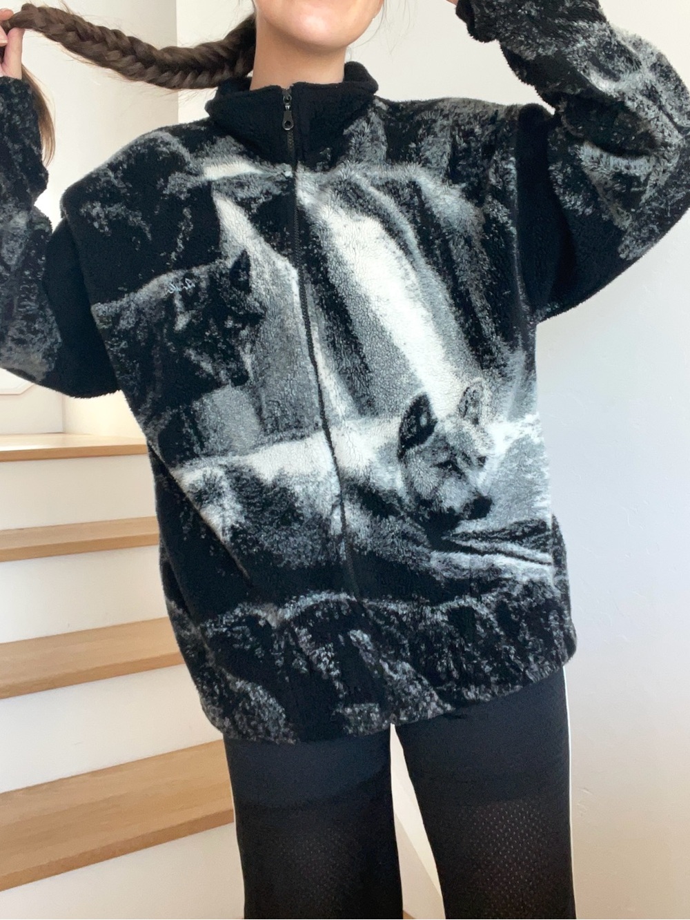 Vintage Caribou Crossings Wolf Wolves Alaska Fleece All Over Print Sherpa Jacket